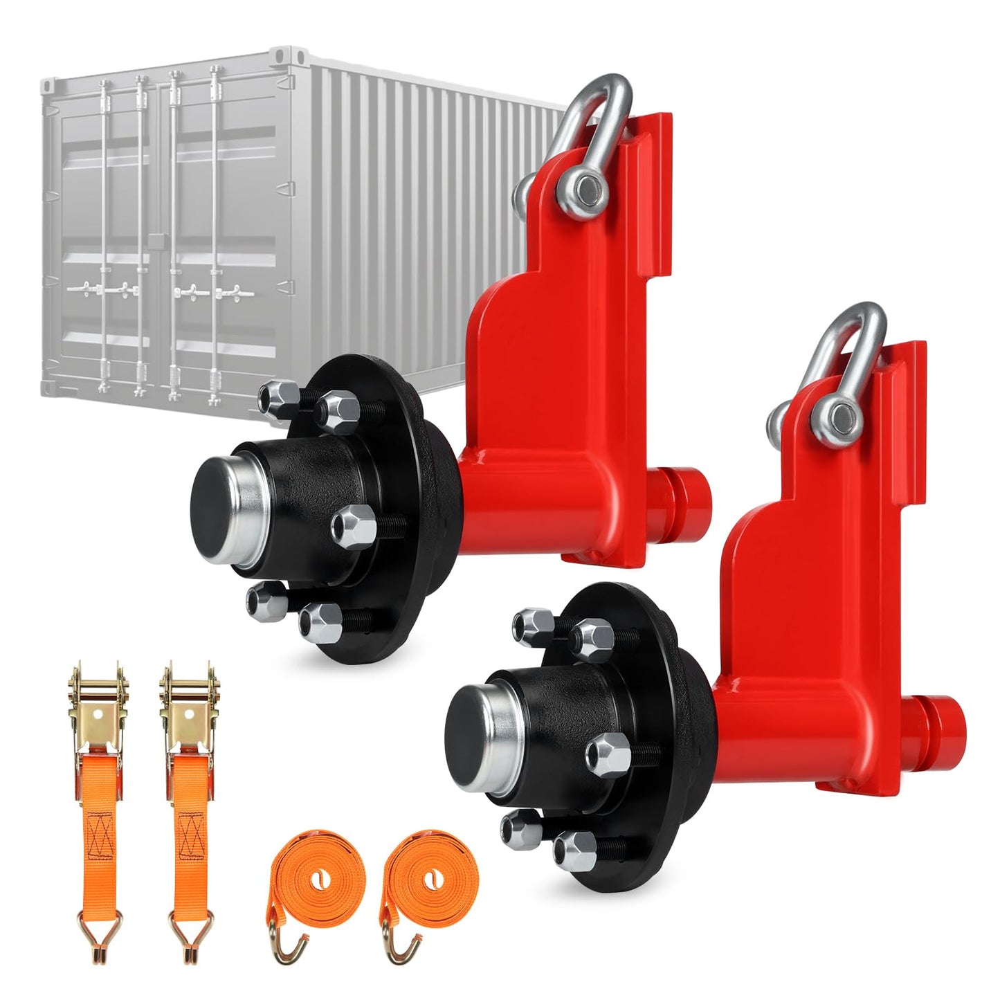 Atesilor 2 Pack Shipping Container Wheels 6 Lug, Axles Kit with Ratchet Tie Down for Moving 20ft–40ft Empty Containers, Shipping Container Accessories, 22,000 lbs Capacity Each