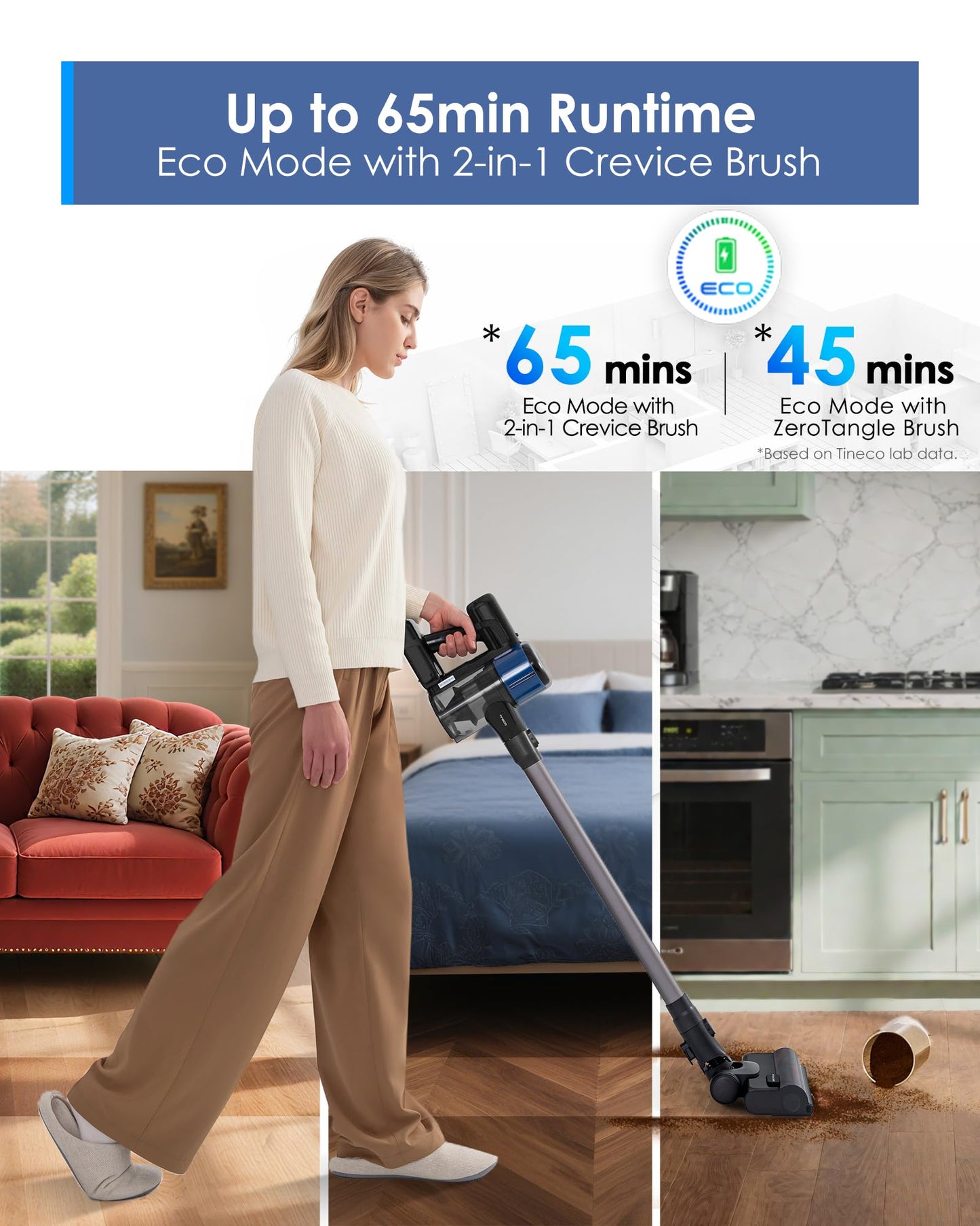 Tineco Pure ONE S30 Cordless Vacuum Cleaner, 150AW Powerful Suction, Zero Tangle Brush, Up to 65min Runtime, Stick Vacuum Cleaner for Pet Hair, Carpet & Hard Floor
