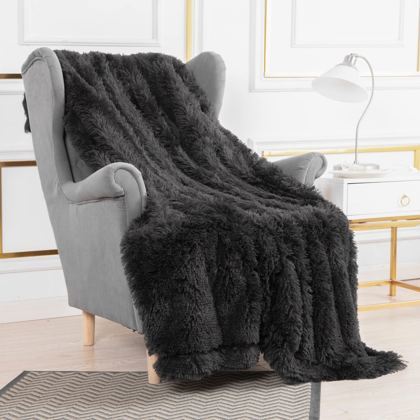YUSOKI Long Faux Fur Throw Blanket for Sofa Couch,2 Layers,2.1lb,All Ages,Home Decoration, (Morel,50" x 60")