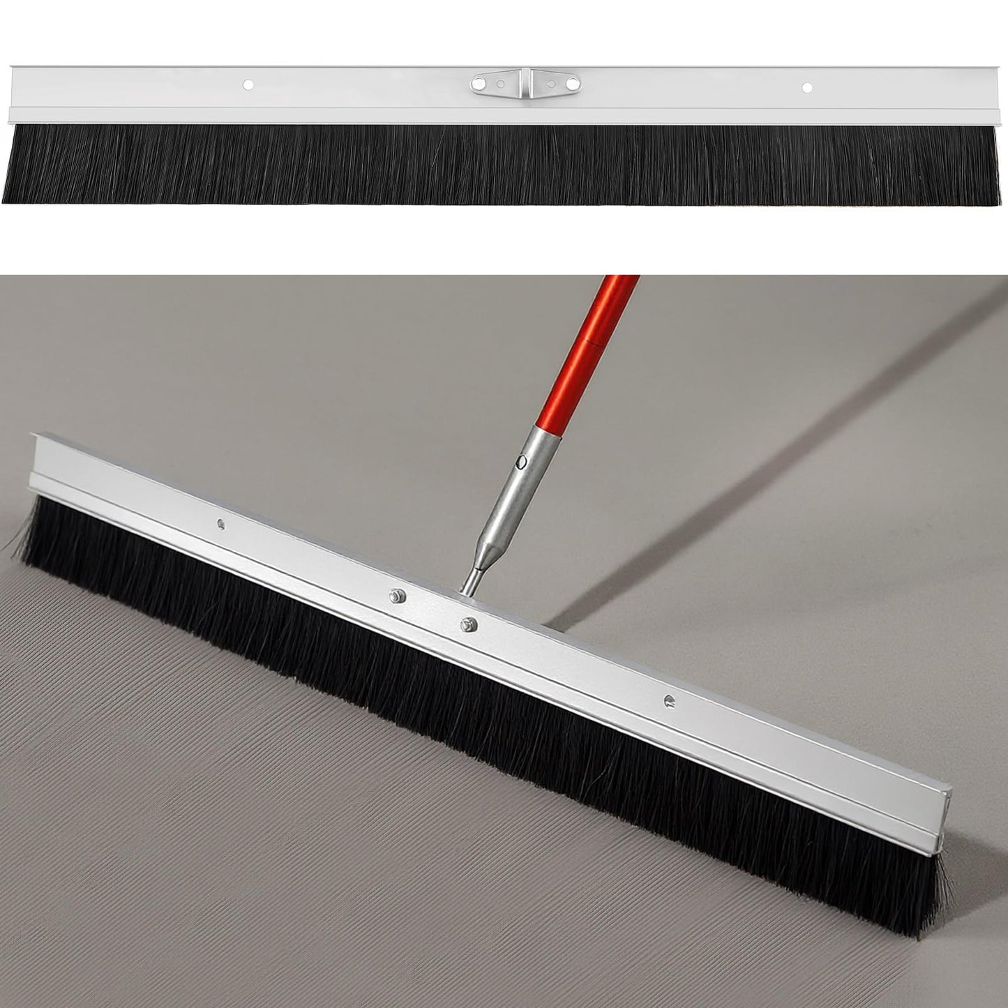 Hushee Aluminum Backed Concrete Broom, Concrete Broom Finishing with Clevis Handle Bracket, 48-inch for Driveways, Sidewalks, Wet Concretes(Plastic Filament)