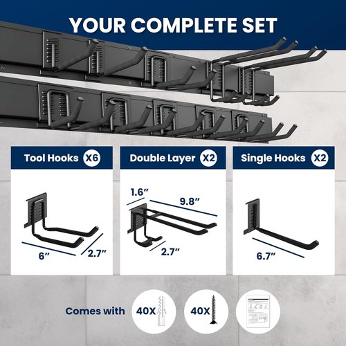 All-Metal Garage Tool Organizer by [Brand Name] - Heavy-Duty Wall Mount Rack Holds 680 lbs | Adjustable Hooks for Tools & Equipment