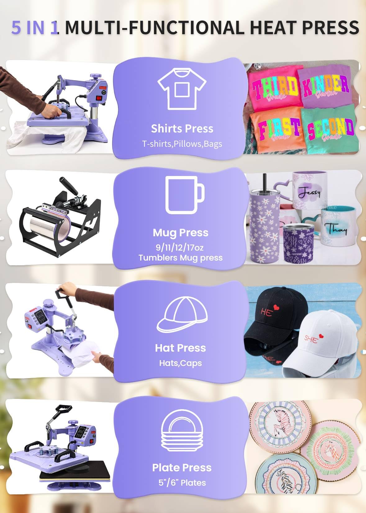 AKEYDIY Heat Press 5 in 1 Heat Press Machine 12x15 inch Swing Away T Shirt Pressing Machine with Digital Control, Multifunction Heat Press Transfer Sublimation Combo for T Shirts Mugs Hat Plate Cap