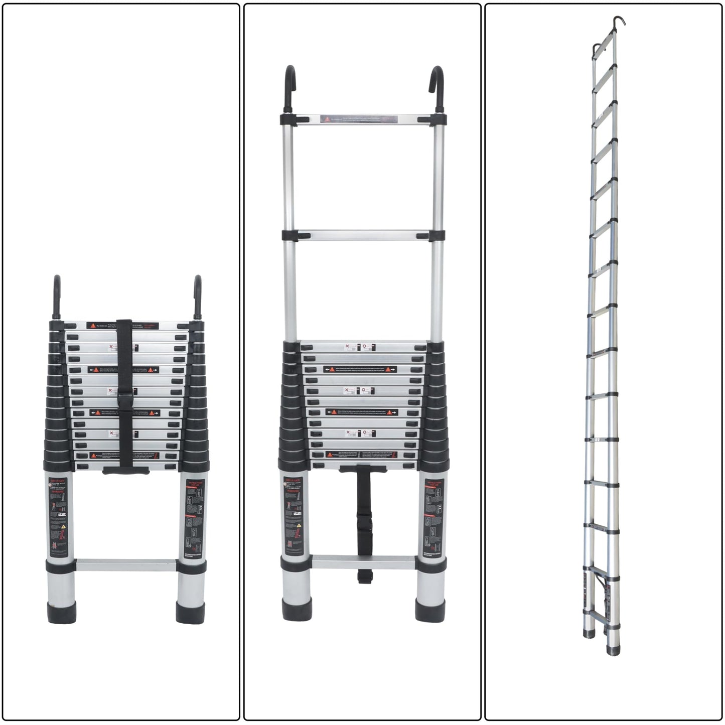 LiGuVCY Telescoping Extension Ladder 14.5 FT, Folding Telescopic Aluminum Ladders with Hooks, Lightweight Collapsible Ladder Step for RV Roof Attic Home, 330 LB Capacity