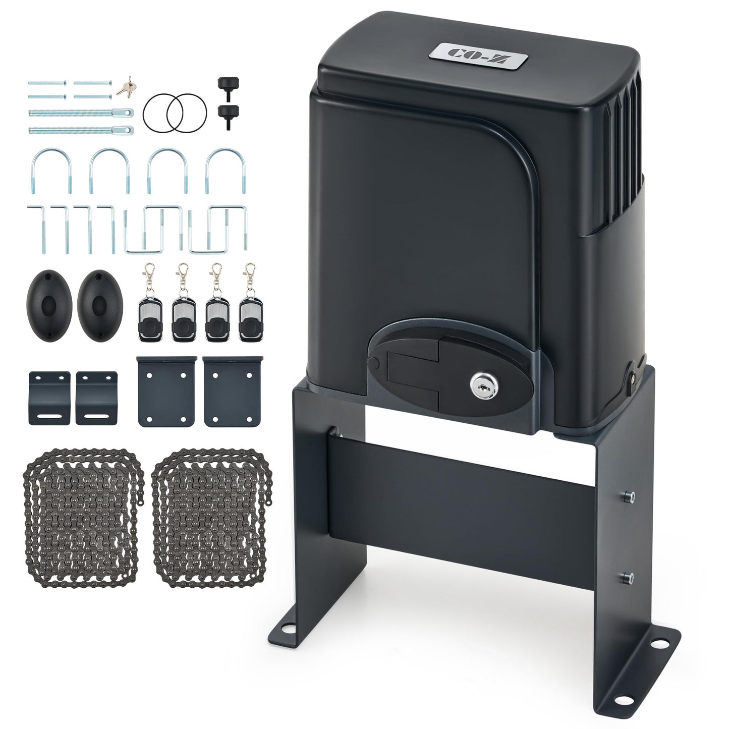 CO-Z CGHL14 Automatic Gate Opener, HomeLink Compatible Sliding Gate Opener for 1400lb 40ft Gates, Electric 280W Chain Operated Gate Opening Kit with IR Sensors Remotes, Driveway Home Garden
