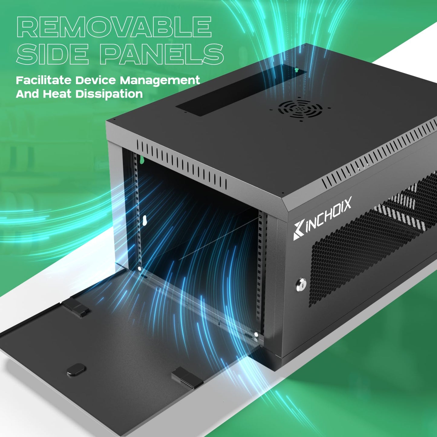 Kinchoix Wall Mount Network Server Cabinet 9U Network Rack Enclosure for Computer Routers Switches Networking Electronic Equipment, Removable Side Panels & Locks, 19.7in Depth