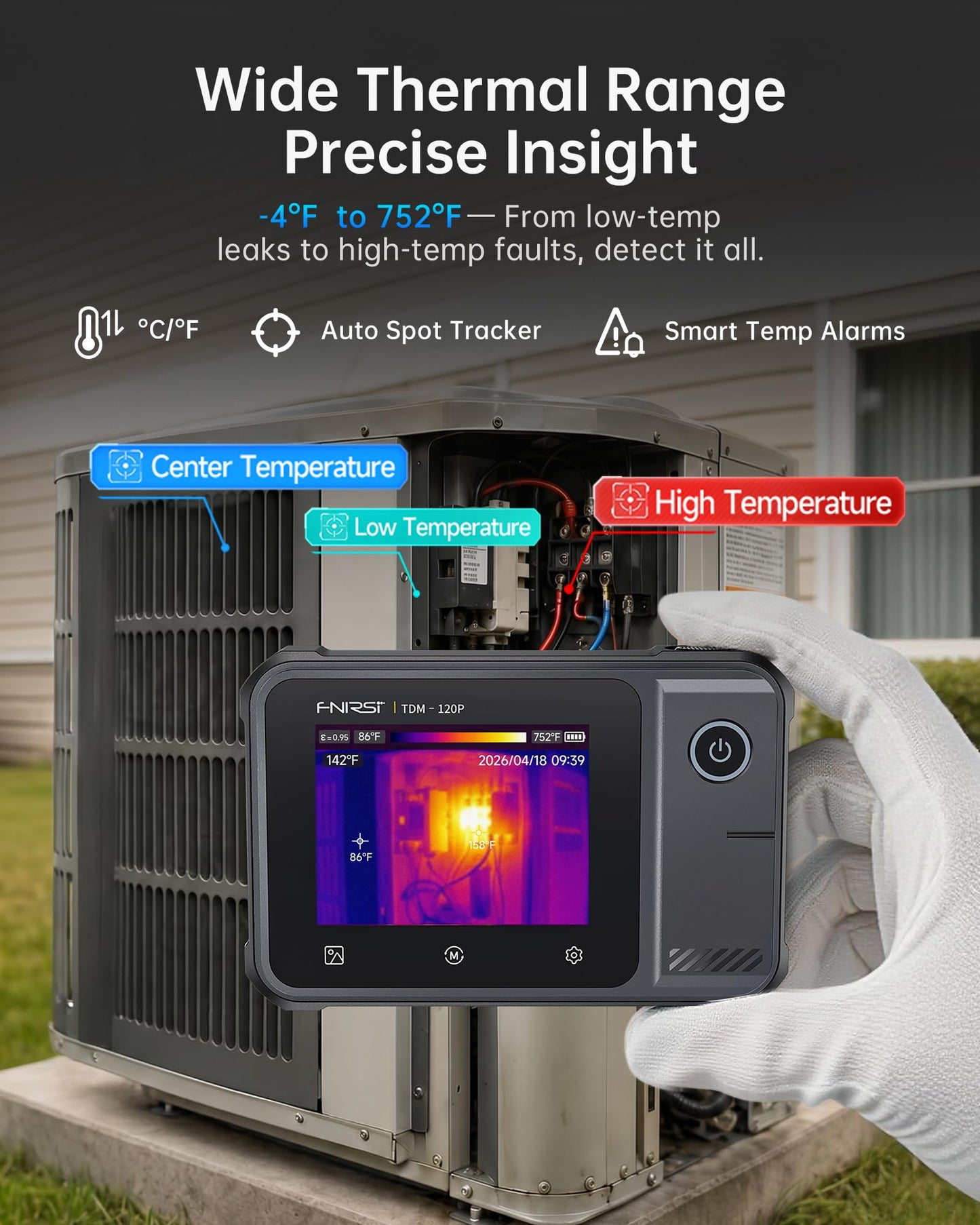 FNIRSI TDM-120 Thermal Imaging Camera, 120x90 IR Resolution, 2.8" Touchscreen Infrared Camera, -4°F to 752°F Temp Range, 25Hz Refresh Rate Handheld Thermal Imager for HVAC, Building & PCB Inspection