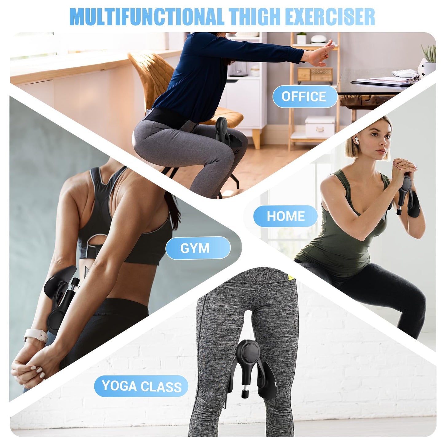 Thigh Trainer for Women, 15-70LB Adjustable Resistance Inner Thigh Exerciser for Pelvic Floor Muscle Repair, Thigh Trainer Kegel Exercise for Shaping, Yoga & Weight Loss at Home Gym - Black Gray