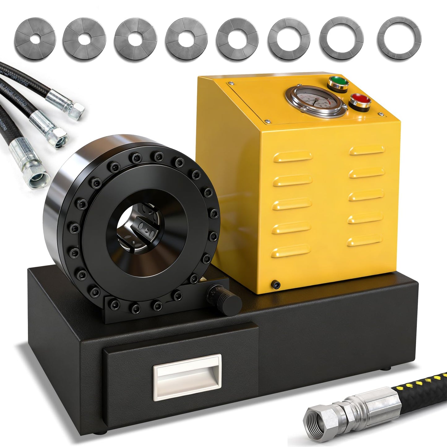 LABFENG Electric 110V Portable Hose Crimper with 8 Dies - Hydraulic Crimping Machine for 1/4" to 1" Hose Diameter, Compatible with Hydraulics, Automotive AC Lines, Agricultural & Excavator Equipment
