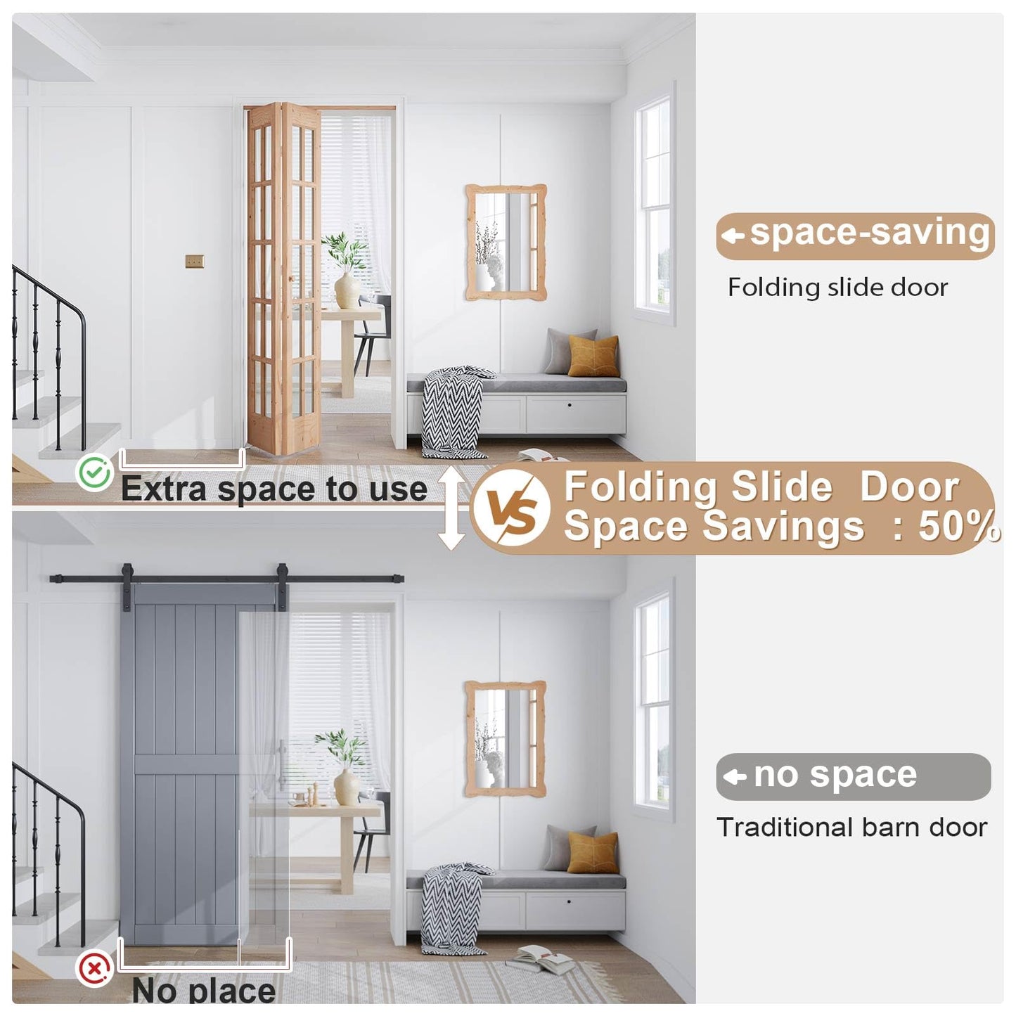 EaseLife Bifold Closet Door,for 30in x 80in (Double 15x80) Opening,French Glass Barn Doors with 2.5FT Concealed Bi-Fold Sliding Hardware Kit Included,Preassembled Door,Easy Install,DIY staining