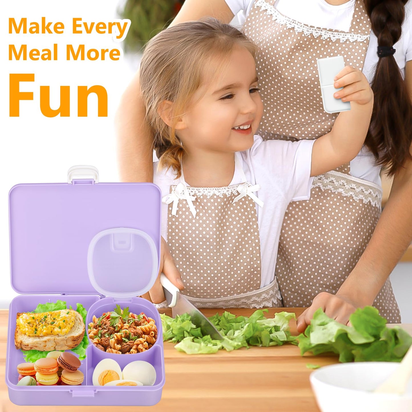 JOOPETALK 2 Pack Kids Lunch Box with Leak Proof Snack Container, 8 Compartments with Detachable Dividers, BPA-Free & Dishwasher Safe Bento Box for School Travel, Pink