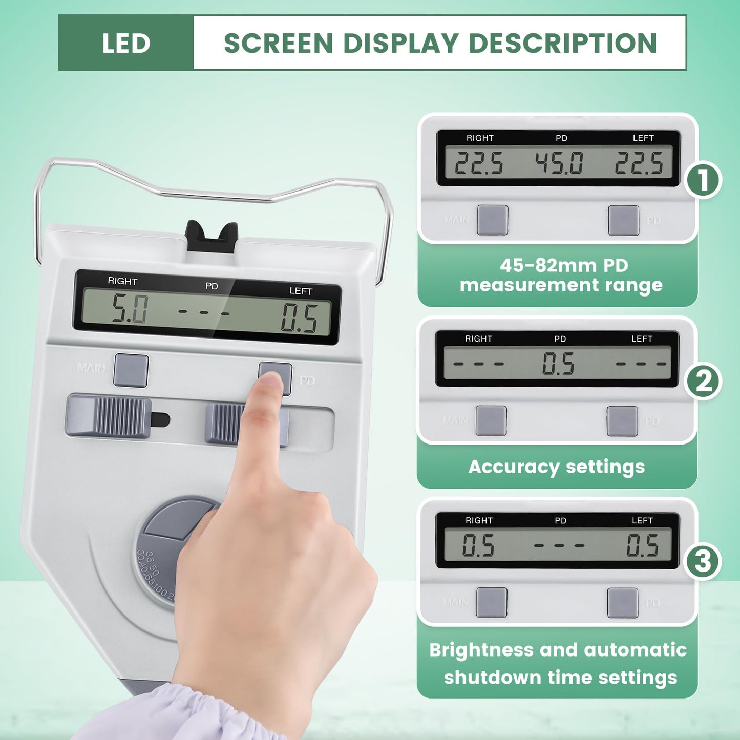 Huanyu LY-9AT Optical Digital Pupilometer 45-82mm Pupil Meter PD Meter and Huanyu Digital Pupilometer Distance Meter 0.1-0.5mm Accuracy Adjustable Bundle