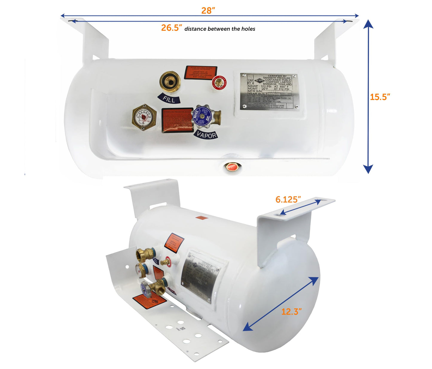 Flame King YSN122 12.2 Gallon RV, Van Or Trailer Horizontal ASME RV Propane Tank Cylinder, 12" x 28"