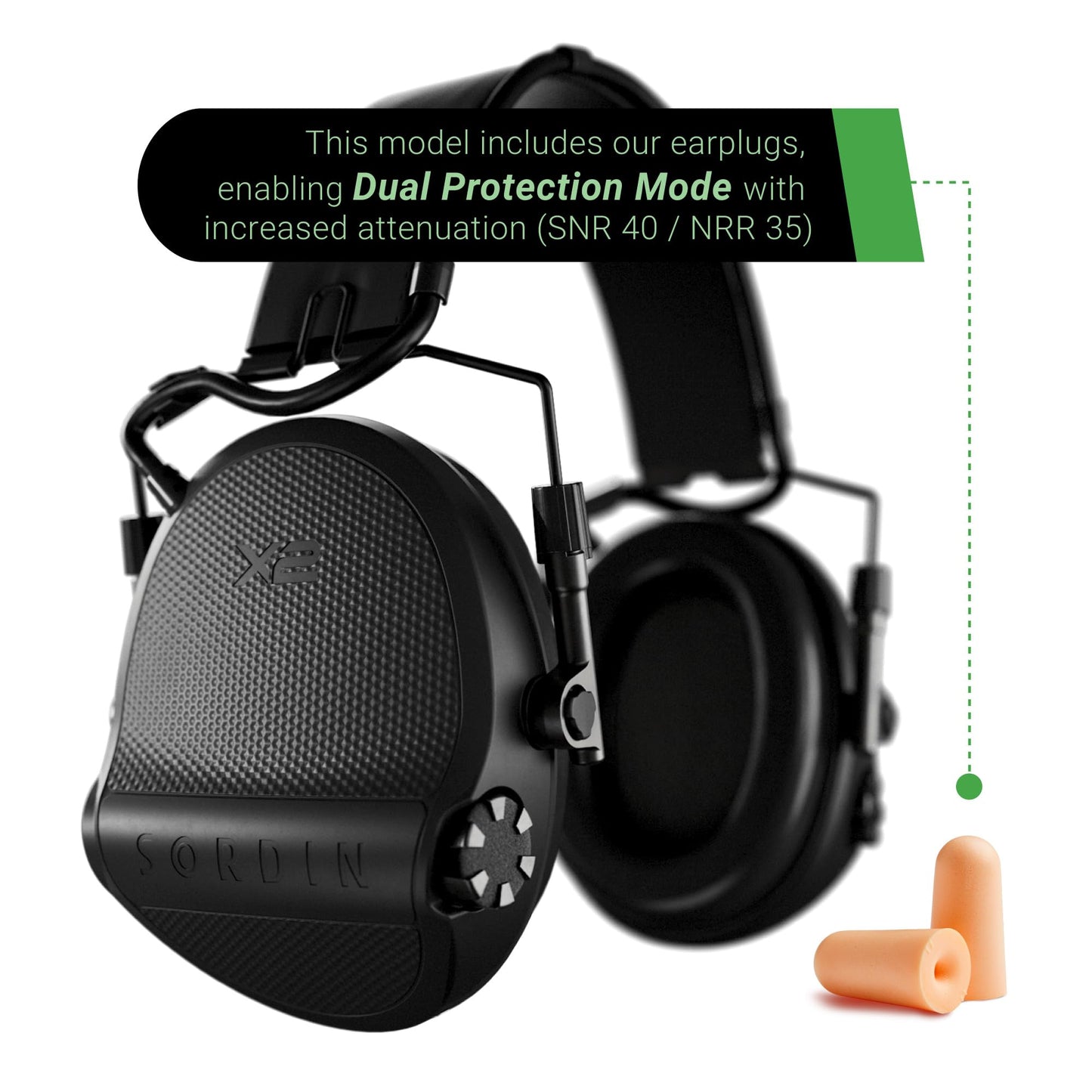 Sordin Supreme X2 Shooting Ear Protection – Electronic Hearing Protection Ear Muffs with Earplug Mode and Low-Profile Cups for Hunting & Shooting (NRR 35 / SNR 40) (Black)