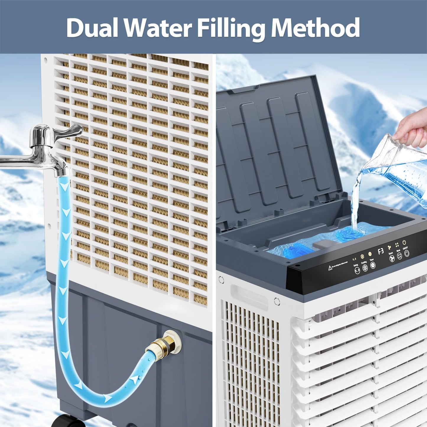 Evaporative Air Cooler with 4 Ice Box, 1800 CFM Portable Air Cooling Fan with 5.3 Gallon Water Tank, 120°Oscillation, Remote, 12H Timer, Removable Cooler Tower Fan with 3 Speeds for Bedroom Office
