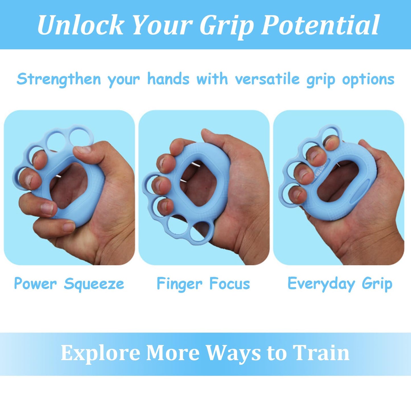 3 Pack Finger Exerciser & Hand Grip Strengthener, 3 Resistance Levels (20–50 lbs), Ergonomic Silicone Hand Strengthener for Rehab, Arthritis & Therapy, Ideal for Musicians, Climbers, Seniors