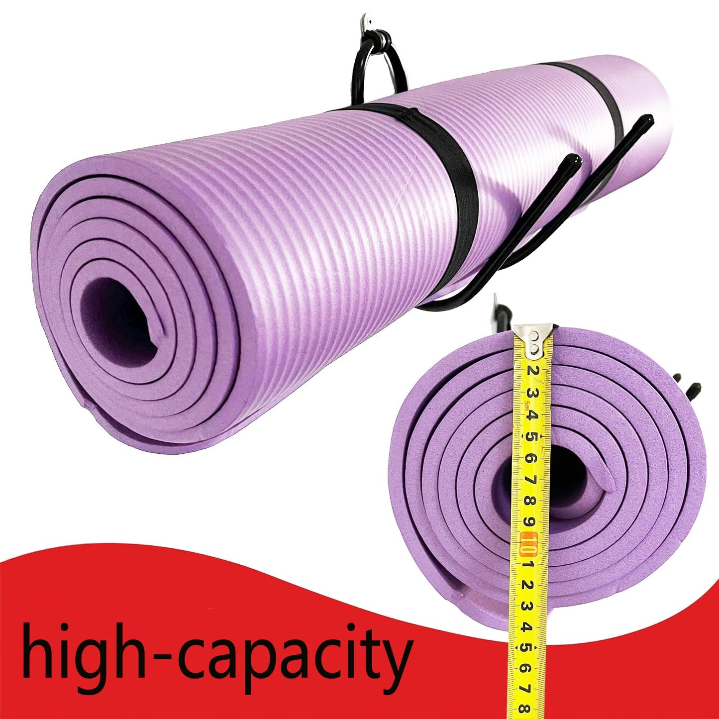Upgraded large Yoga Mat Holder Wall Mount, Metal Storage Rack for Yoga Mat/Wheels, Foam Roller etcs, Wall Rack Organizer Hooks for Hanging Stretching Strap & Resistance Bands, Yoga Room/Home Gym Decor