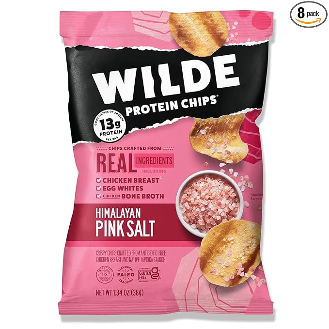 WILDE Himalayan Pink Salt Protein Chips, Thin and Crispy, High Protein, Keto Friendly, Made with Real Ingredients, 1.34oz Bags (Pack of 8)