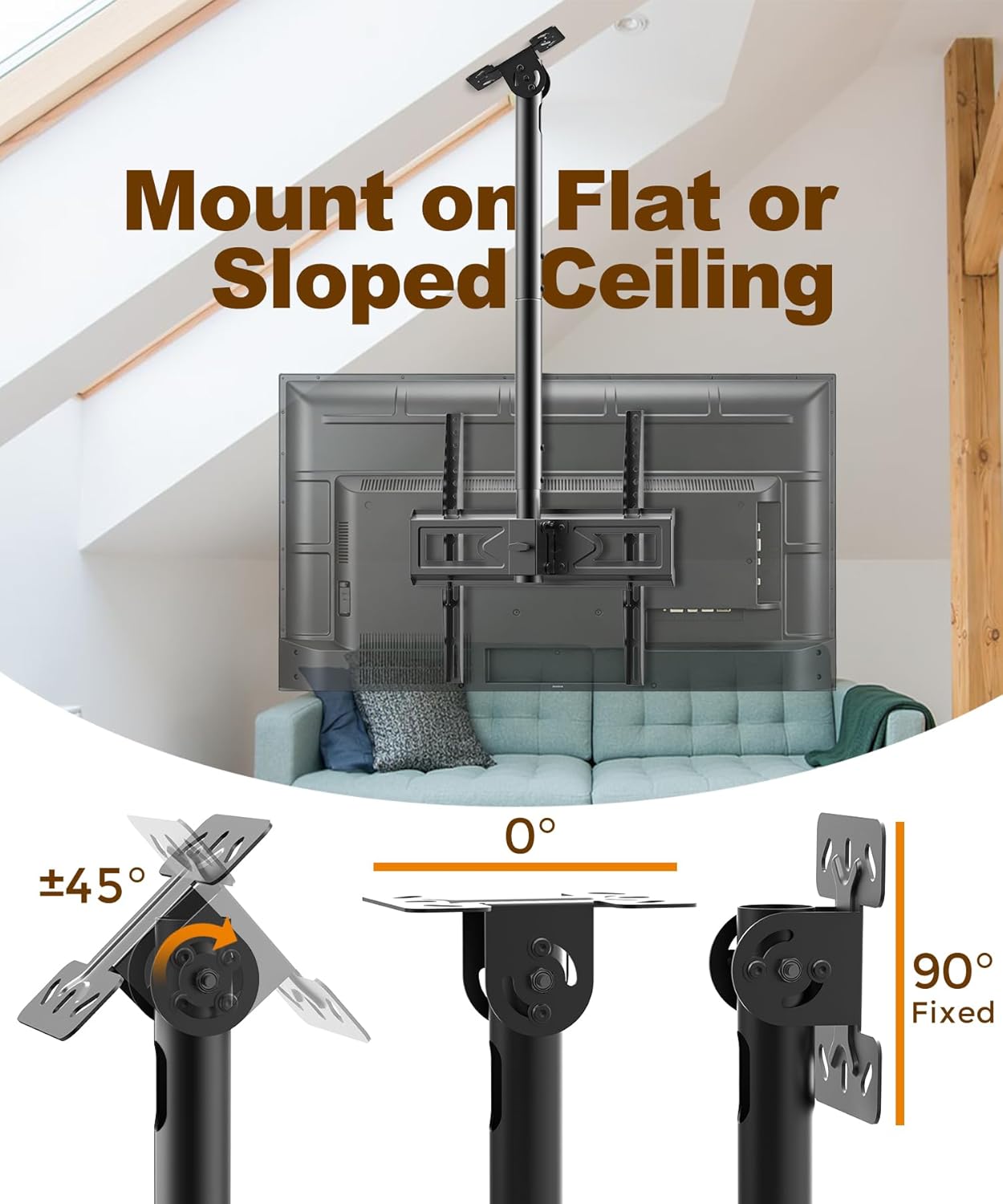 Solid As Mountain 39 26-65 Inch 4K 400x400mm, 110lbs Ceiling TV Mount for LCD LED OLED TVs, Heavy Duty Hanging TV