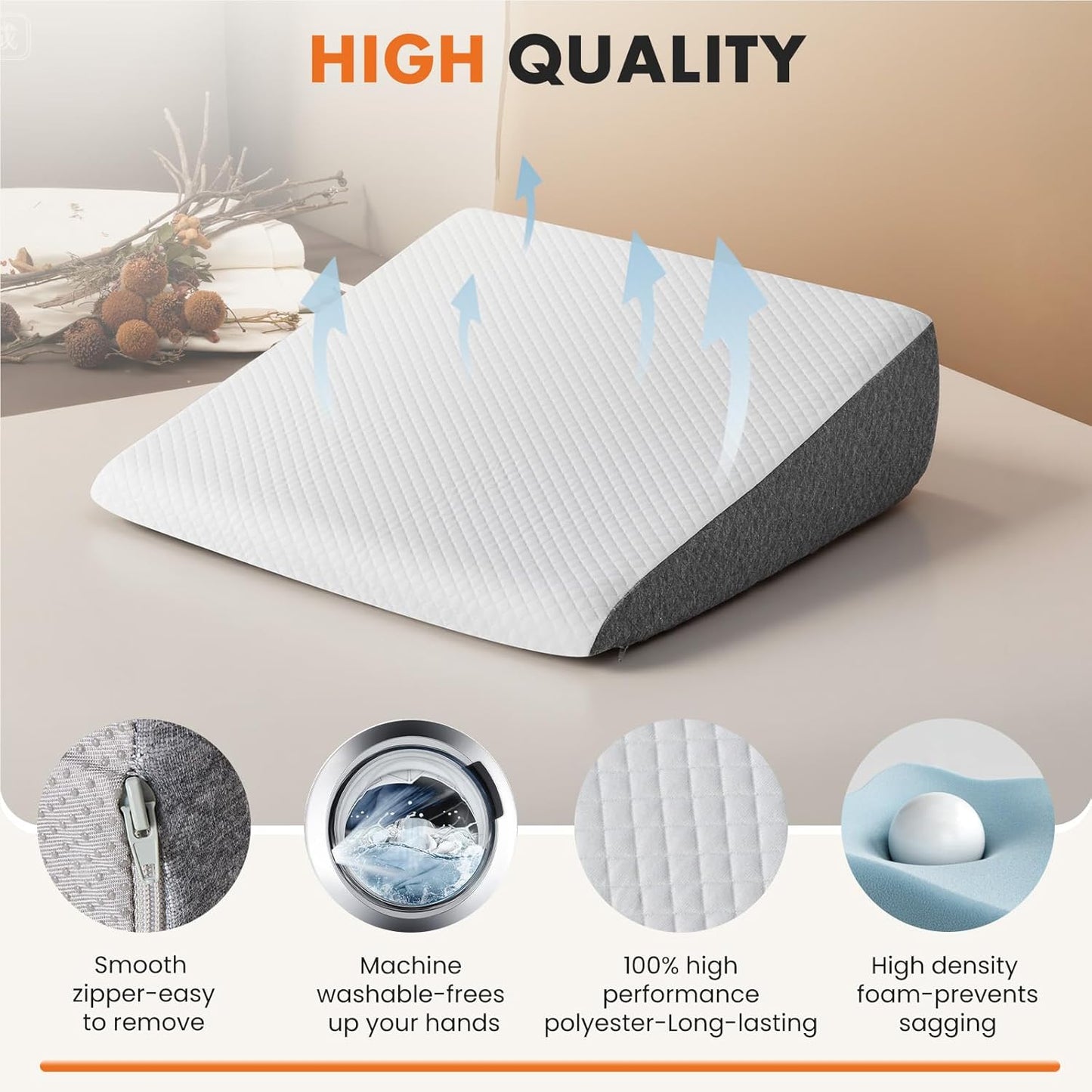 Sweetcrispy Wedge Pillow - Sleep Apnea Relief & Neck Pain Support | 7.5-Inch White & Grey Design