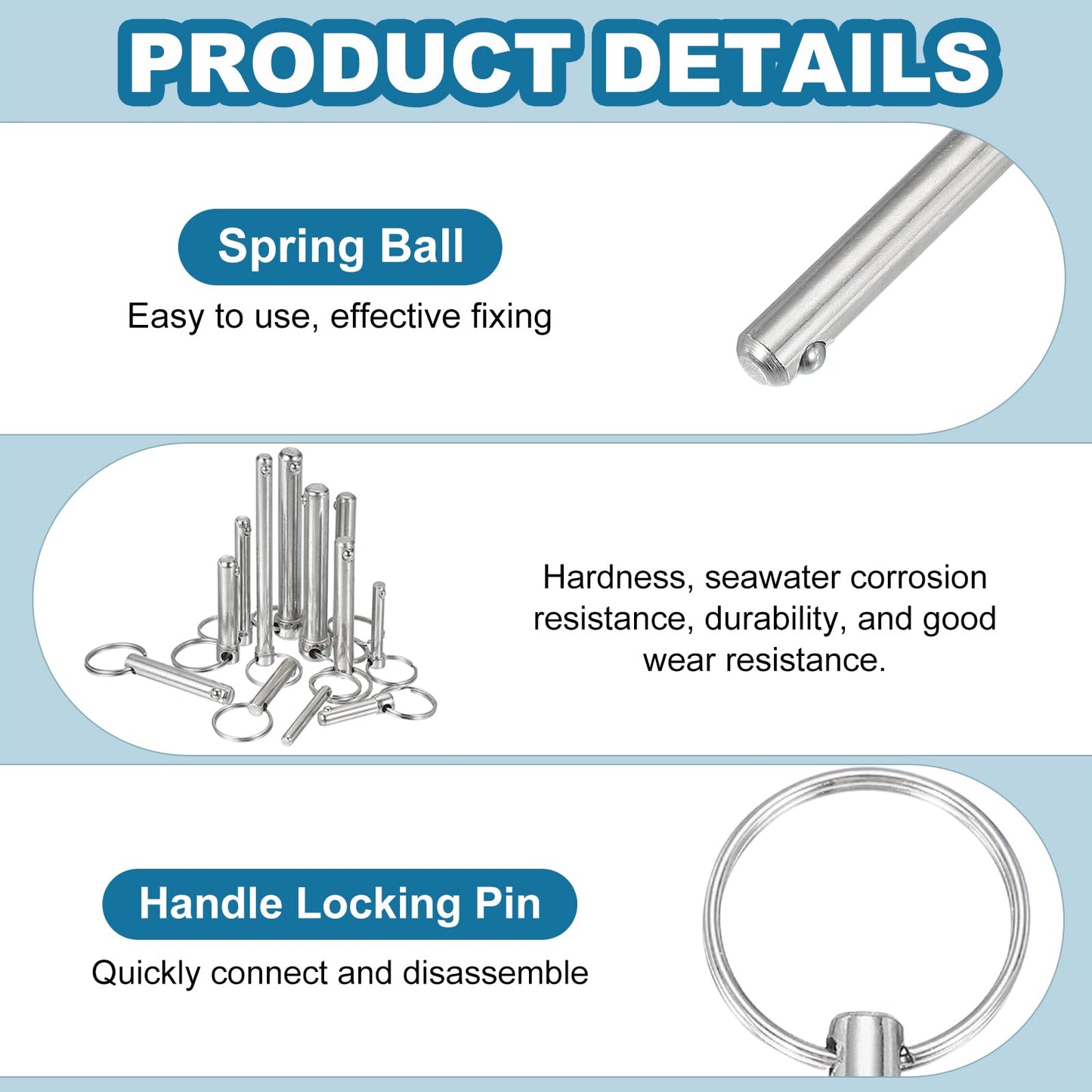 MECCANIXITY Quick Release Pin, Dia 1/2"(12mm) Usable Length 2.05"(52mm) Total Length 3.86"(98mm) Bimini Top Pin Marine Hardware Carbon Steel for Boat Accessories, Pack of 2