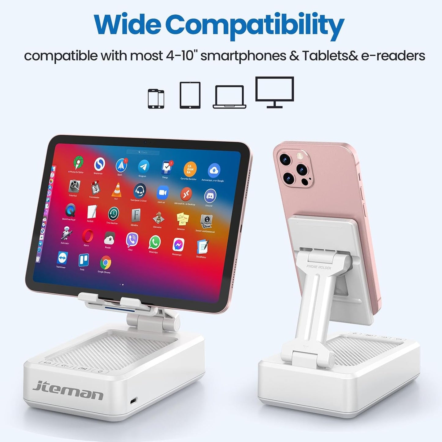 JTEMAN Portable Phone Stand with Speaker Bluetooth Wireless,Gifts for Men Women,Birthday for Women,Kitchen Gadgets