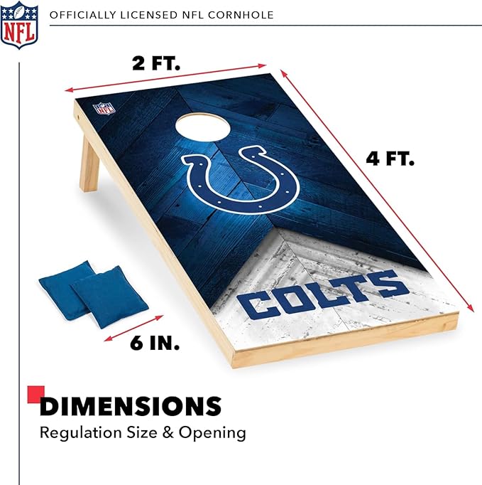 NFL Football 2' x 4' Regulation Size Solid Wood Cornhole Set with Direct Print HD Team Graphics Great Gift for Any Football Fan! Bean Bag Toss Family Outdoor Game