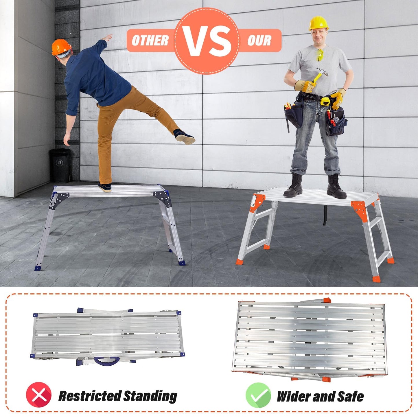 SHANTRA Multifunctional & Adjustable Work Platform with 330 lbs Capacity, 24 to 35 inches Step Ladder, Aluminum Folding Scaffolding Ladder, Heavy Duty Portable Work Bench Stool with Non-Slip Feet