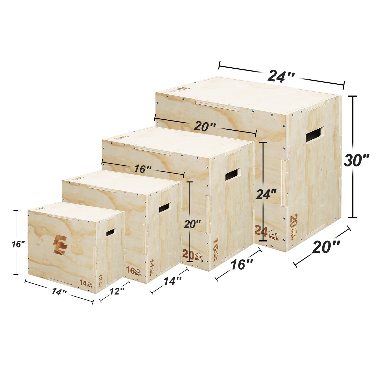 Holleyweb 3 in 1 Wood Plyo Box, Jump Box Plyometric Non-Slip for Skipping, Jumping,Box Jumps, Squats, Step-Ups, Dips, Rounded Corners for Safety (A-YD05003-USAM028)