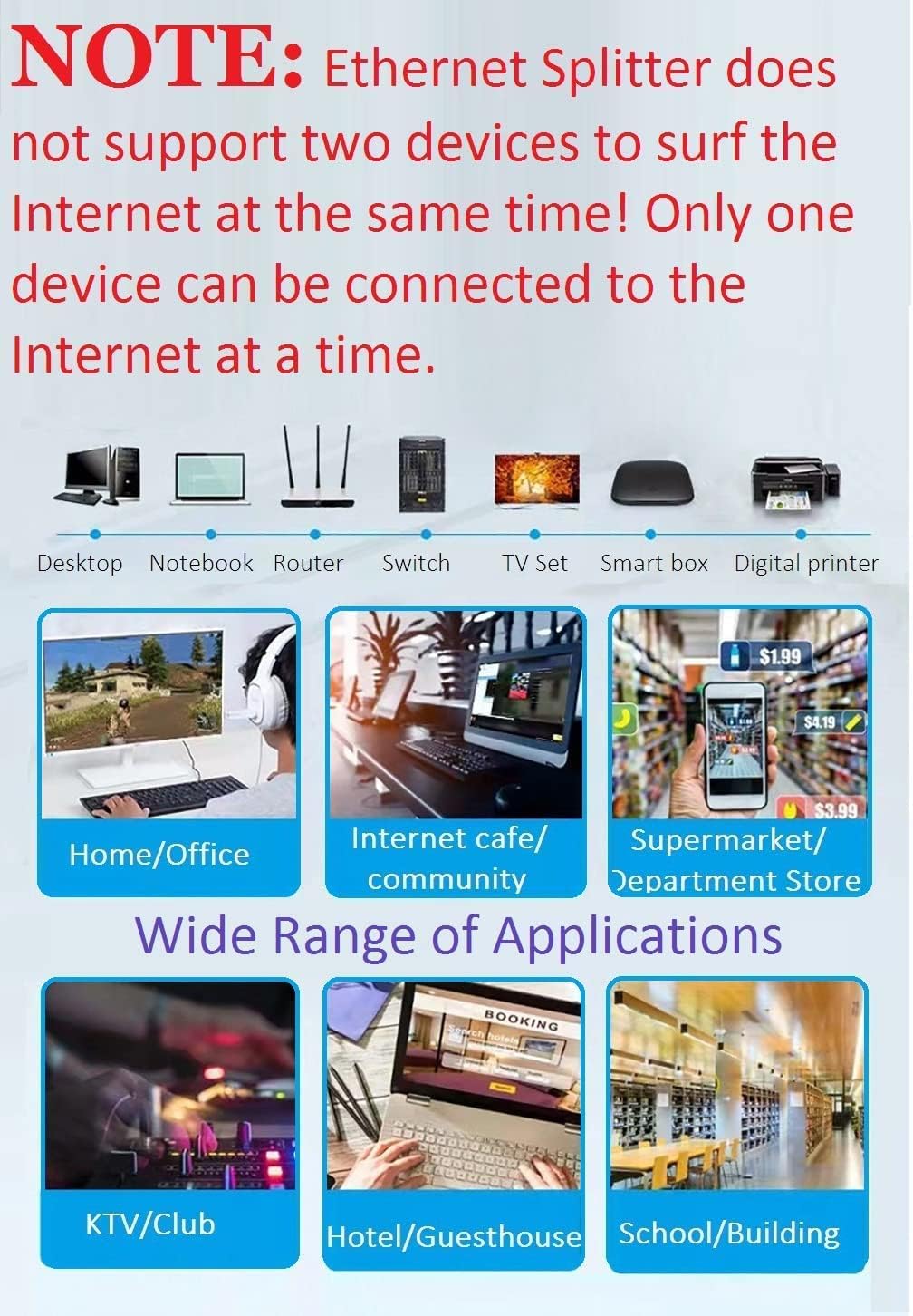 MVBOONE 1 2 RJ45 Ethernet Splitter to Network Cable Adapter, Note Only Connect one Network at a Time, Compatible