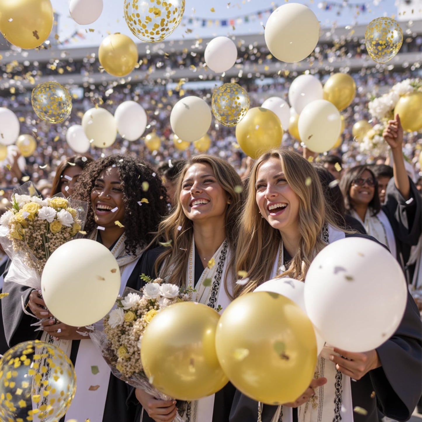 Skiennix White and Gold Confetti Balloons - 50pcs 12 Inch Metallic Latex for Celebrations