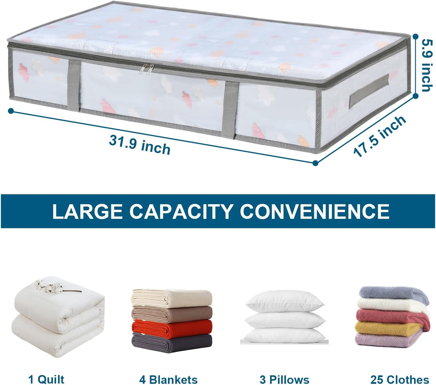 Skiennix Under Bed Storage Containers - Humid-Proof Plastic Bins for Clothes & Blankets | 2 Pack