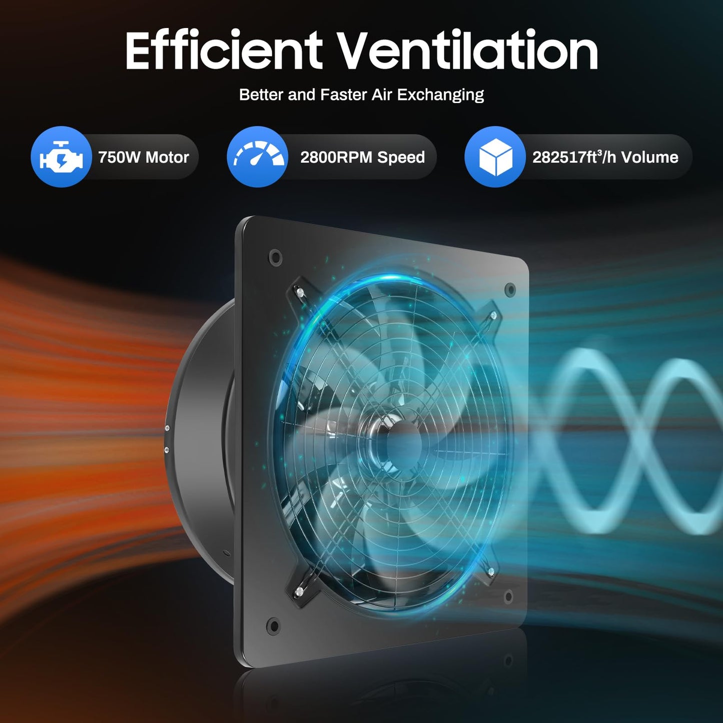 Fufiea 750W Wall Mount Exhaust Fan – 8000 CFM Pure Copper Motor Ventilator – with Backdraft Damper – 18.9inch – for Bathroom, Kitchen, Basement, Workshop