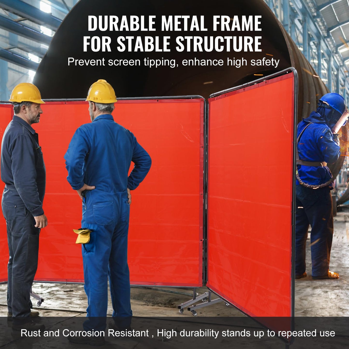 VEVOR Welding Screen with Frame, 6' x 6' 3 Panel Welding Curtain Screens on 12 Swivel Wheels (6 Lockable), Welding Protection Screen Moveable & Professional for Workshop, Red