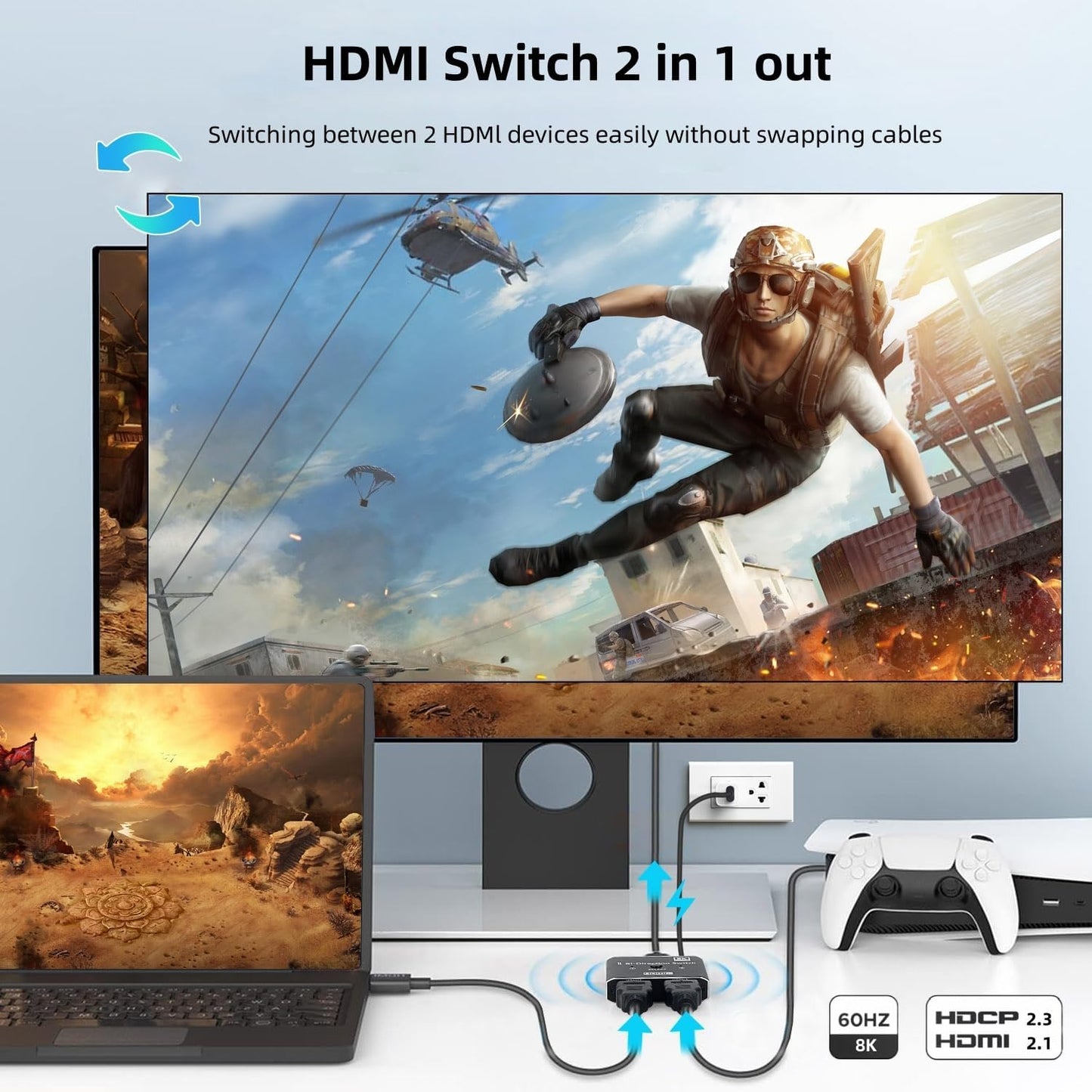 XinYaa 2.1 8K@60Hz 4K@120Hz 2 1 HDR10+ 48 3D Dolby PS5/4 B0X HDMI Switch, Aluminum HDMI Switcher in Out, HDM I Splitter