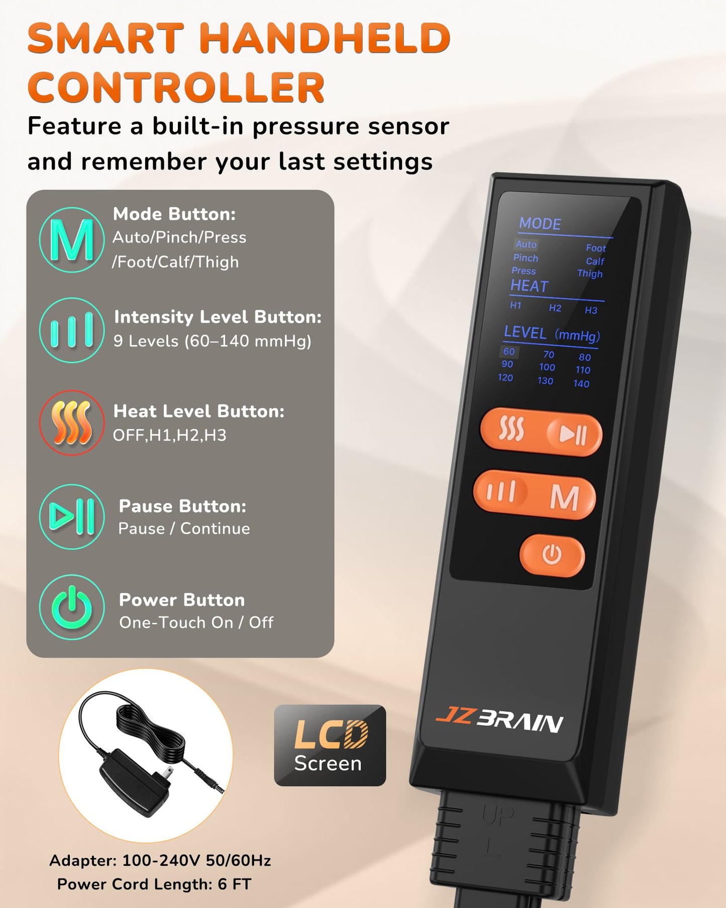 JZBRAIN Leg Massager with Heat and Compression : Foot and Calf Massager for Circulation and Pain Relief, Sequential Compression Boots with 6 Modes, 9 Intensity, 3 Heat - Gifts for Mom, Dad, Him, Her