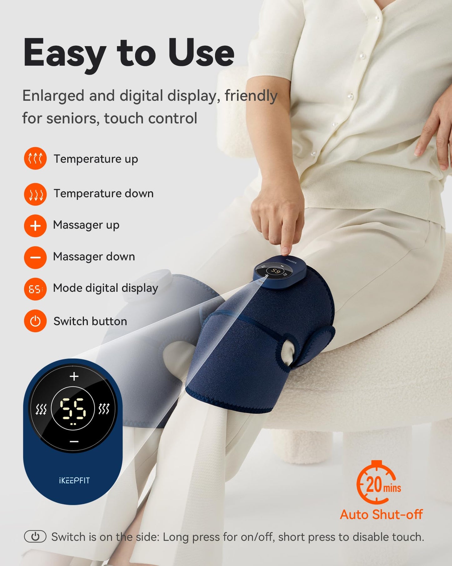 IKEEPFIT Cordless Knee Massager with Heat Vibration for Pain Relief MAXwarm 3.0[2026 Upgraded]-Electric Heated Knee Brace with 3 Heat Levels and 3 Massage Mode, for Men Women(Blue, 2-Pack)