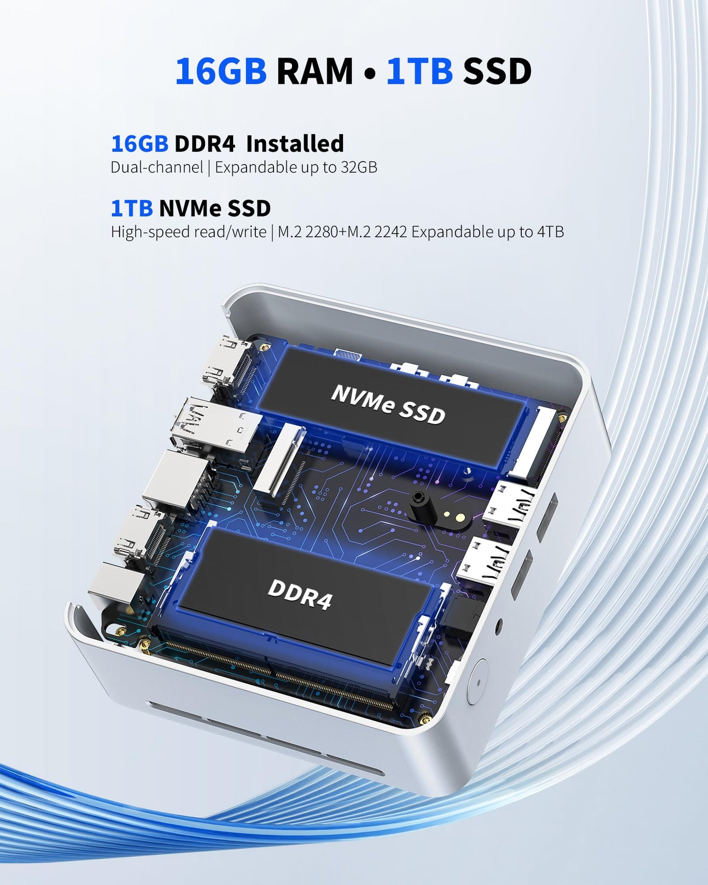 Getorli Mini PC AMD Ryzen 5 3550H (4C/8T, Up to 3.7GHz), 16GB DDR4 1TB NVMe SSD Desktop Computer, Support Triple Display 4K, WiFi 6, BT 5.3, Mini Desktop Computer for Business, Office, Education