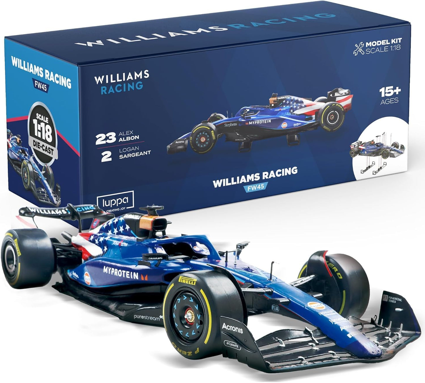 LUPPA Formula 1 FW45 Model kit - 1:18 Scale Racing F1 FW45 Model Inspired by Alexander Albon & Logan Sargeant l Building kit, Collectible diecast, 140 Pieces