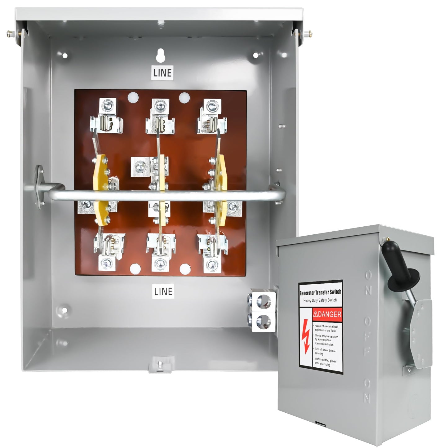 200-Amp, 3 Pole 120 V/240 V Generator Transfer Switch, 48,000 W Manual Transfer Switch for Home Generator, Meeting NEMA 3R Standards for Outdoor and Indoor General-Duty Double-Throw Safety Switches
