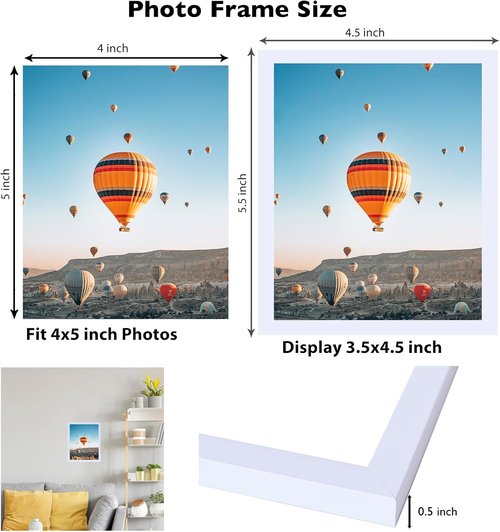 JCJMY 4x5 Picture Frame - White Wall Hanging & Tabletop Display | Shatter-Resistant Plexiglass