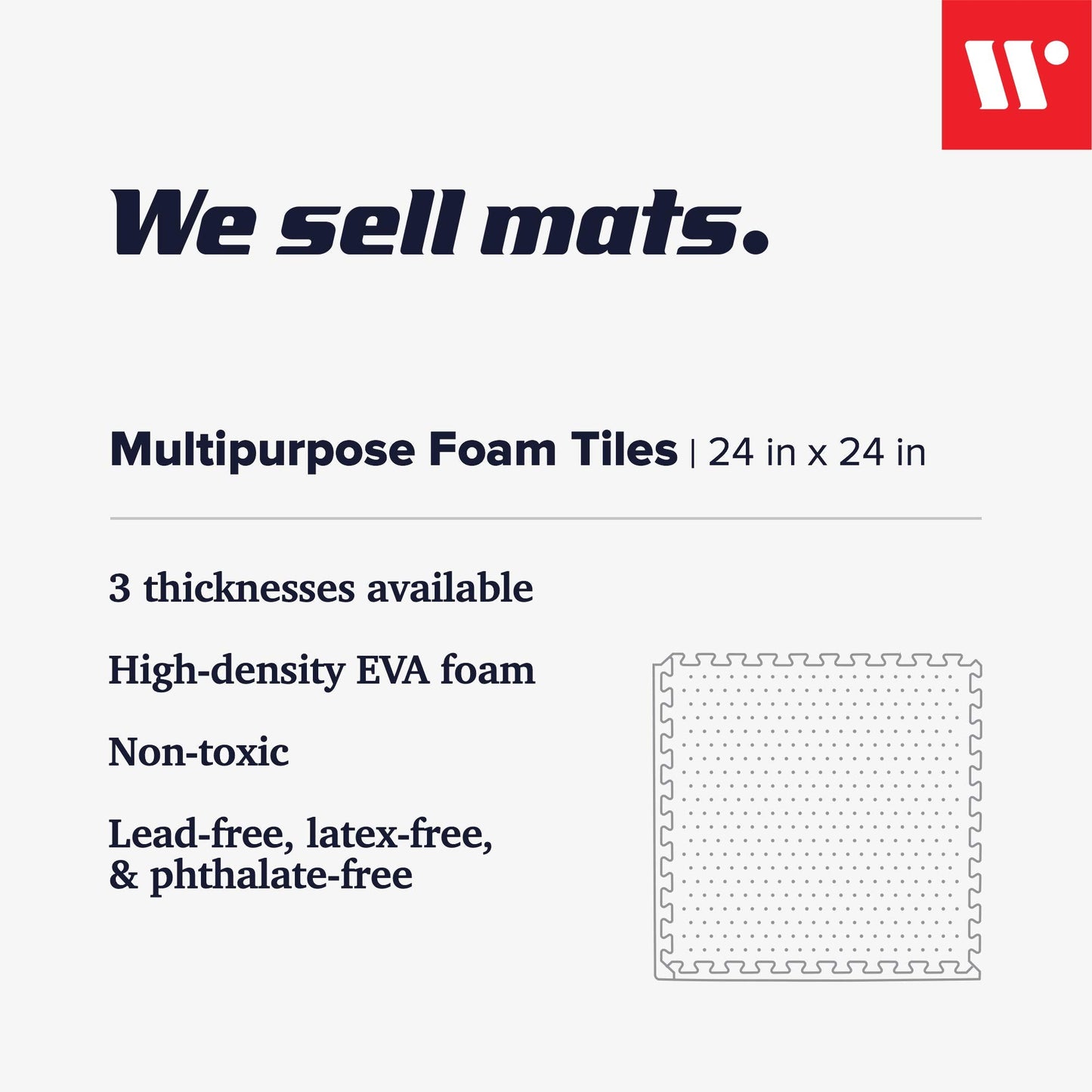 We Sell Mats 1/2 Inch Thickness Multipurpose EVA Foam Floor Tiles, Interlocking Floor Mat for Indoor Gym and Home Use, 24 in x 24 in, Blue, 24 Square Feet (6 Tiles)