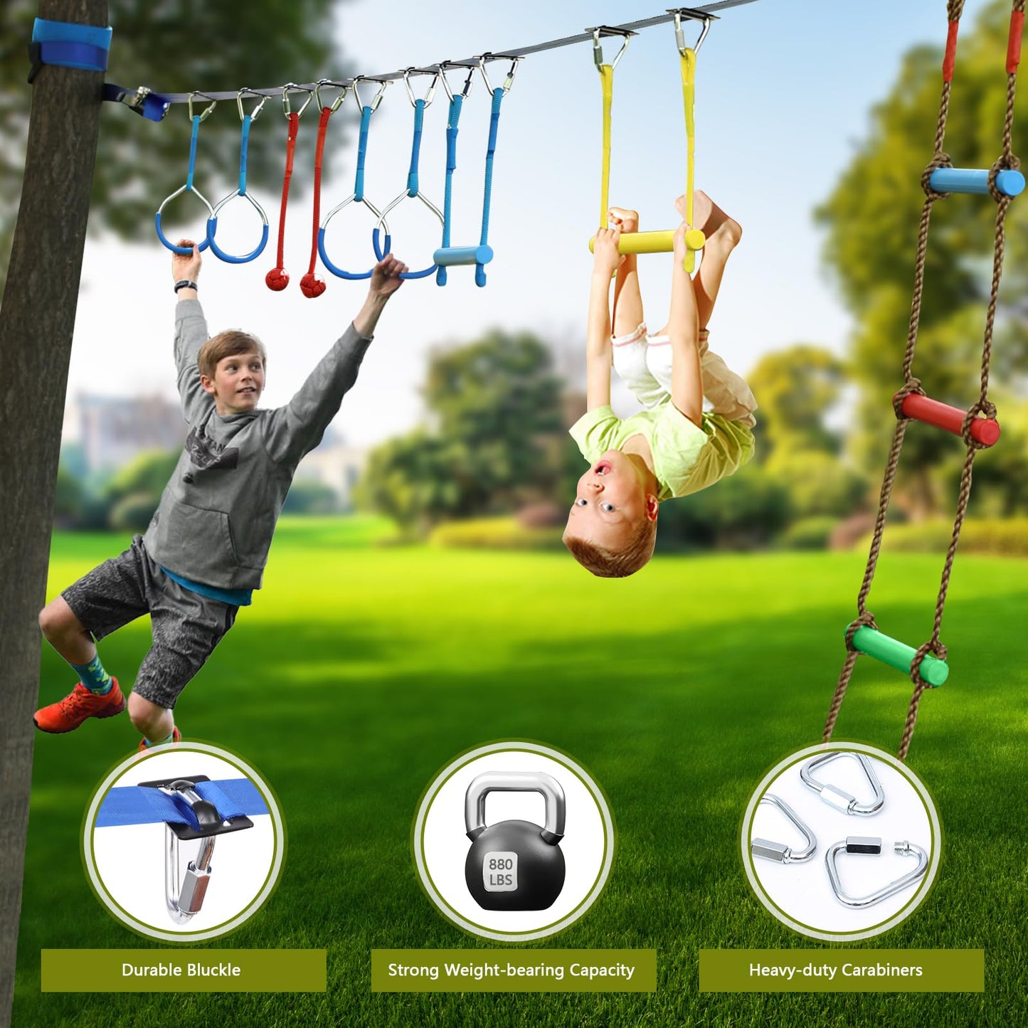 Ninja Warrior Obstacle Course Accessories New Upgraded Buckle for 2” Width Slackline No Tearing Slackline，Quick Buckle – No More Threading，Install in Seconds – Anywhere on The Line