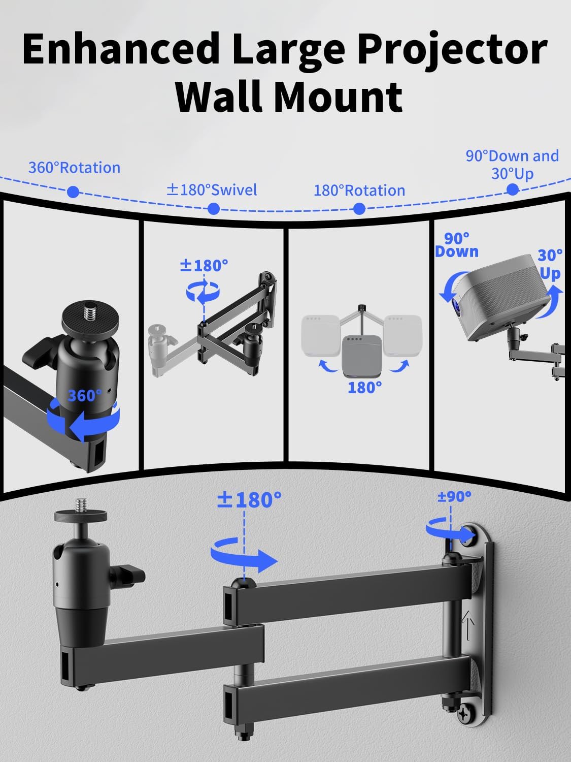 suptek 1/4", M4 M6 MA1330YTPRO Universal Foldable Projector Wall Mount - Adjustable Bracket for Projectors, Compatible