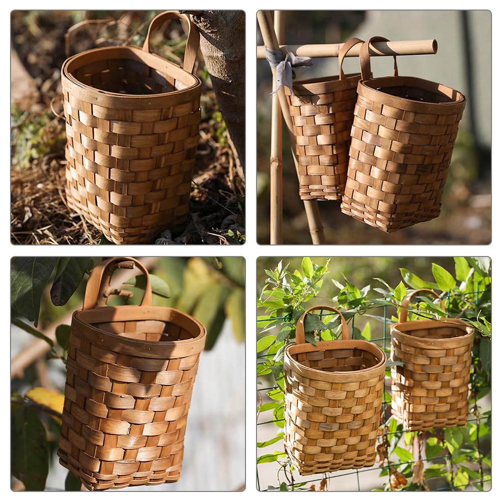 Alipis Woven Hanging Basket 2-Pack 9.84X6.69X10.62In - Farmhouse Style Wall Mounted Storage Basket for Kitchen Vegetables Fruits and Flower Display Organizer