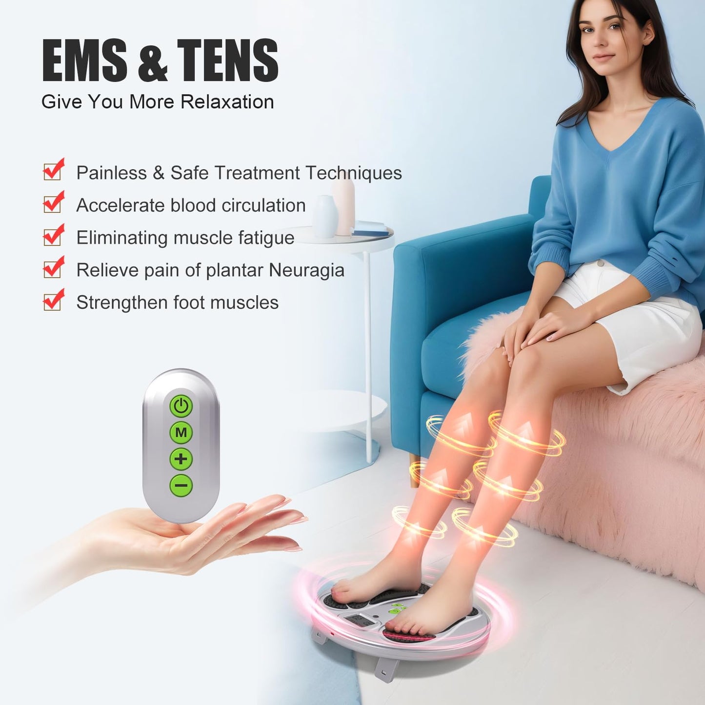 FDA Cleared - EMS Foot Massager for Neuropathy & Pain Relief, TENS Unit Foot Leg Stimulator for Circulation & Muscle Relaxation, Electric Feet Massager for Neuropathy, Gifts for Family Dad Mun Elder