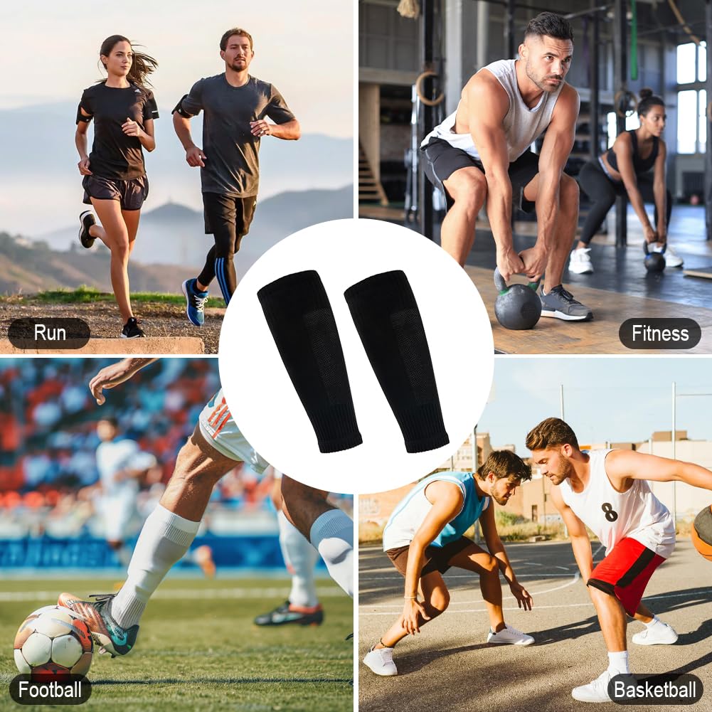 Ukontagood 4 Pairs Leg Sleeves for Soccer Socks, Shin Guard Sleeves to Accompany Anti-Slip Socks, Soccer Sleeve Socks for Youth Adults (Black)