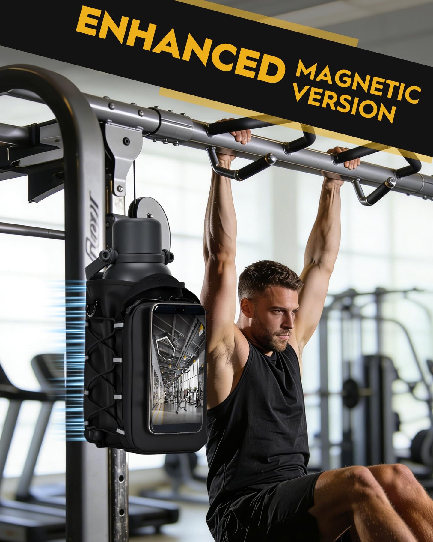 MKZ Magnetic Gym Bag for Men & Women – Strong Magnetic Phone Holder for Gym Equipment, Water Bottle Bag Crossbody with Phone Mount & Water Bottle Holder, Ideal for Workout, Running, Hiking, Travel