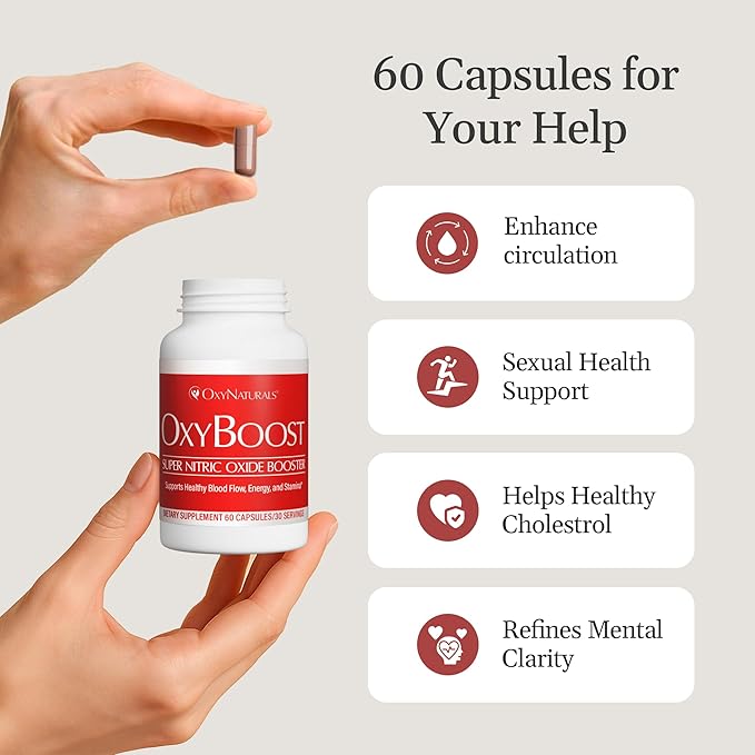 OxyBoost Nitric Oxide Supplement for Men & Women - Supports Circulation, Heart Health, Energy, Mental Clarity & Blood Flow - Natural Formula with Vinitrox - 180 Capsules (Pack of 3)