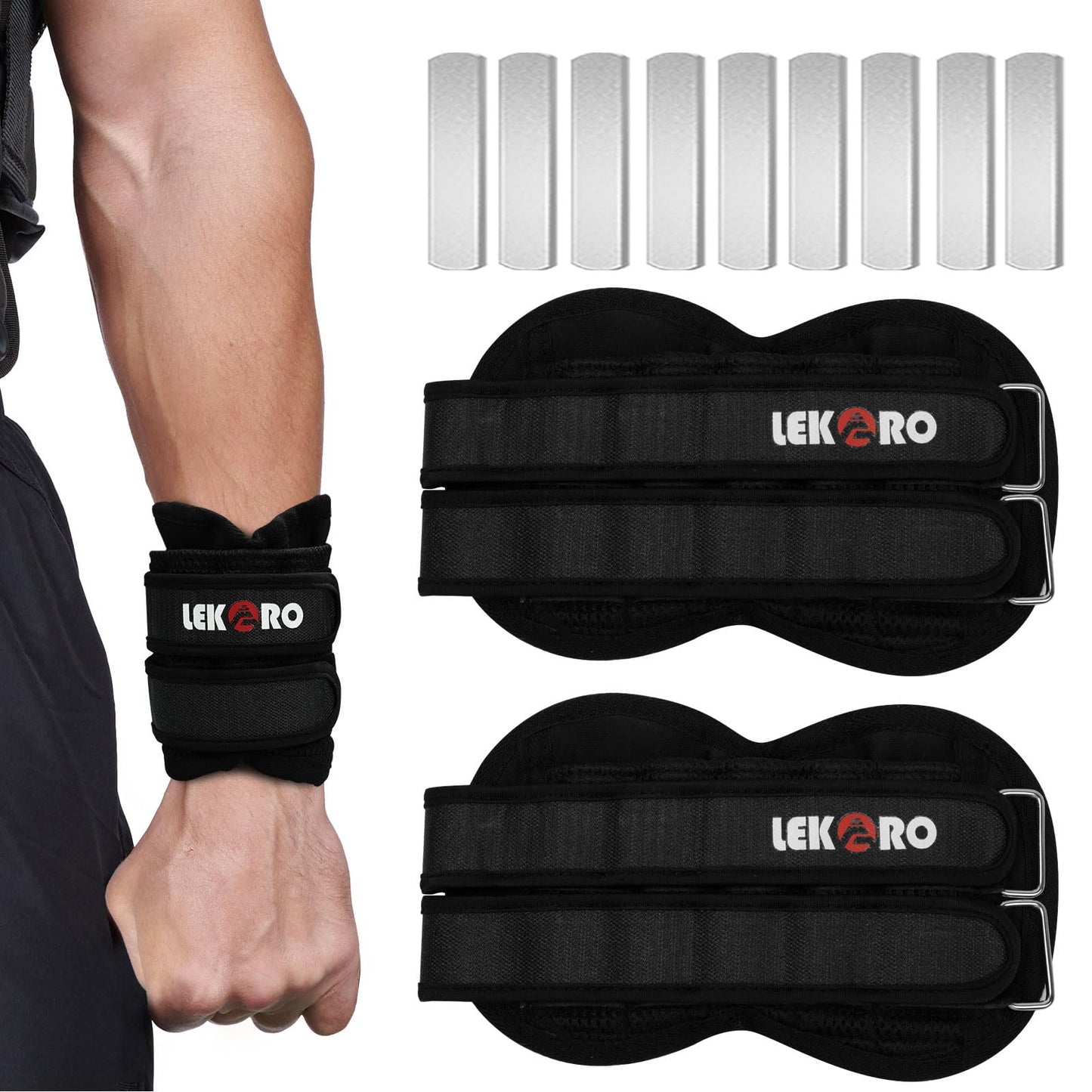Ankle Weights Wrist Weights for Men Women, 1 Pair Adjustable Removable Steel Weighted Plates Arm Leg Weights for Walking Running Pilates, Fitness Weights