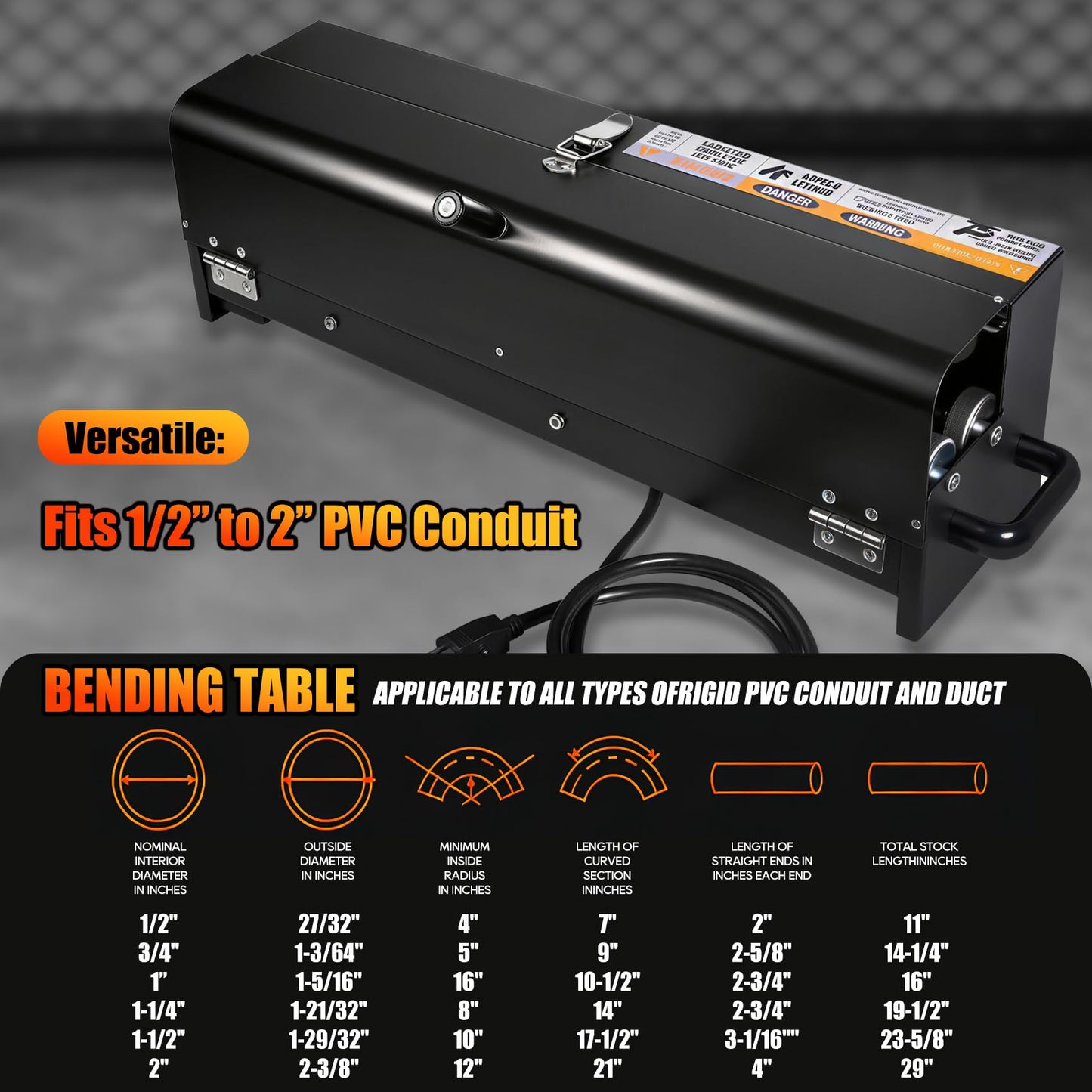 PVC Conduit Heater - 1/2" to 2" PVC Bender Heater Pipe with Temperature Control & Safety Shutoff & Reflective Interior,120V 1400W Fast Heating Bender for 24" Pipe Sections